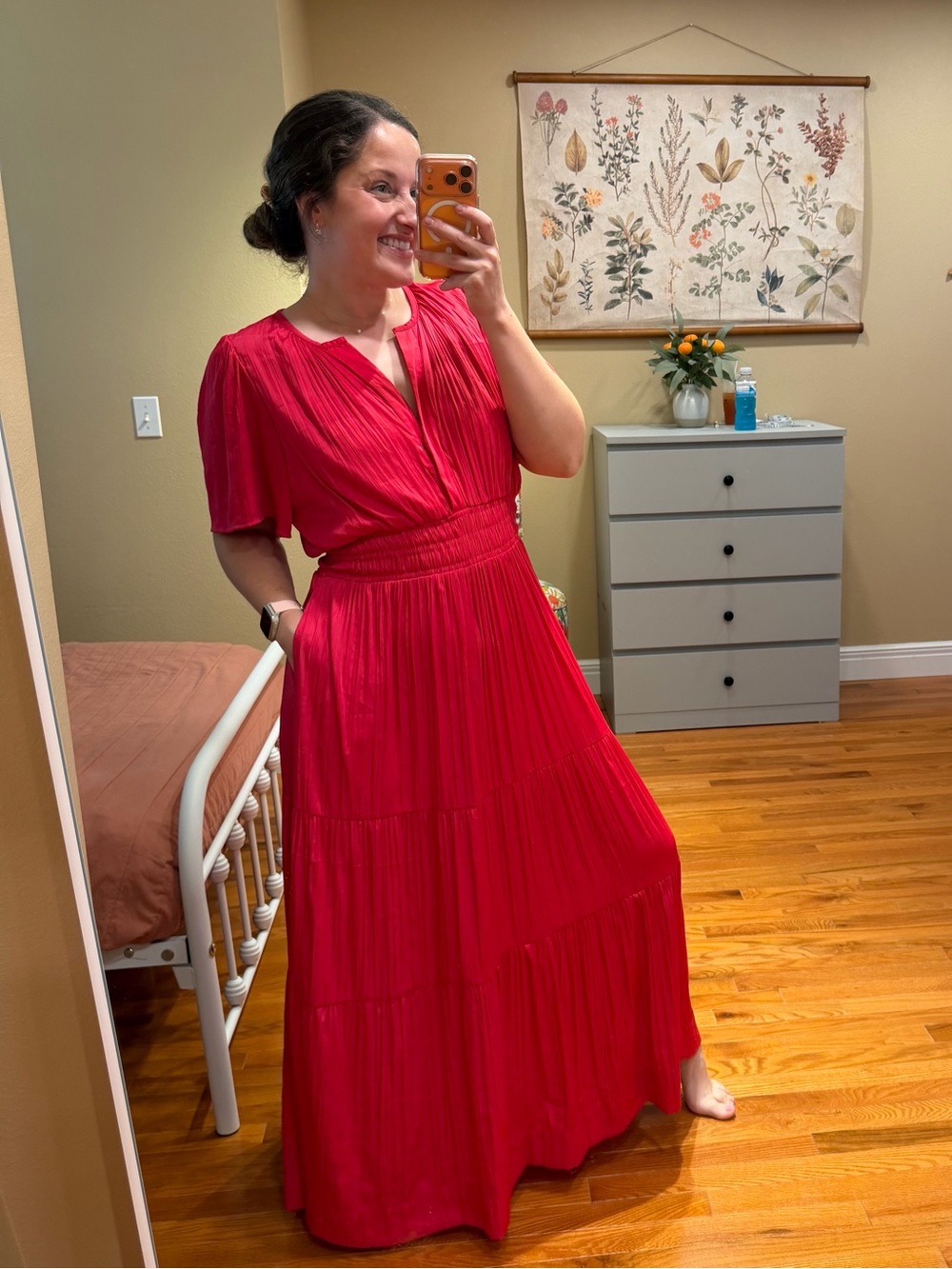 Anthropologie Somerset Bright Pink Satin Tiered Maxi Dress - Elegant V-Neck XL - Picture 3 of 12